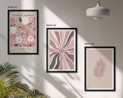 Set di 3 quadri Motivi floreali e geometrici
