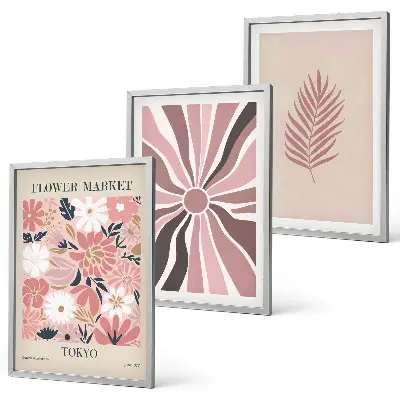 Set di 3 quadri con motivi floreali e geometrici