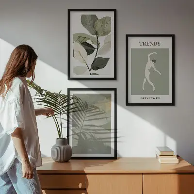 Set di quadri incorniciati con silhouette di piante e motivi astratti