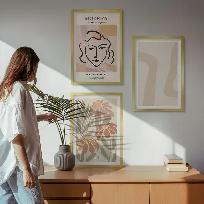 Set di 3 quadri con stampa di donna astratta moderna