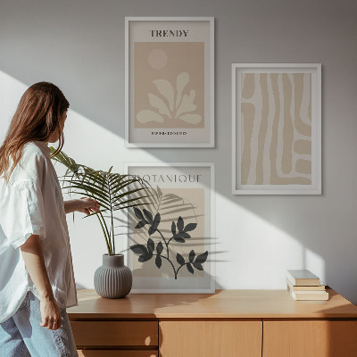 Set di quadri incorniciati Eleganti motivi vegetali beige e neri