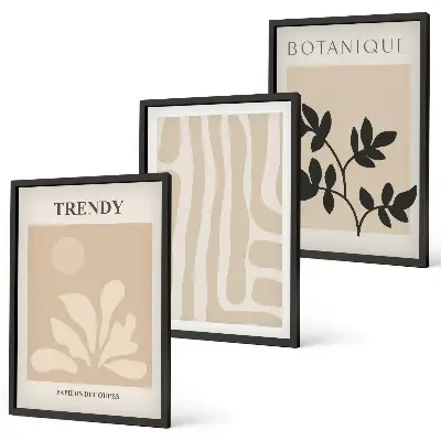 Set di quadri incorniciati con eleganti motivi vegetali in beige e nero