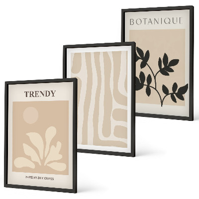 Set di quadri incorniciati Eleganti motivi vegetali beige e neri