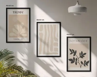 Set di quadri incorniciati con eleganti motivi vegetali in beige e nero