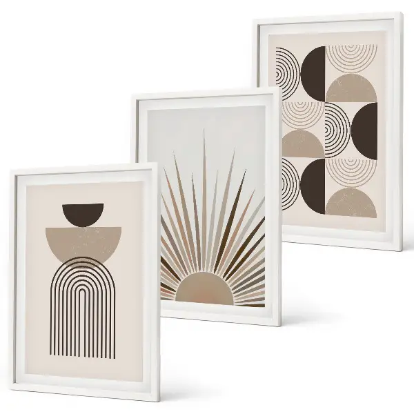 Set di 3 quadri con forme astratte beige e marrone