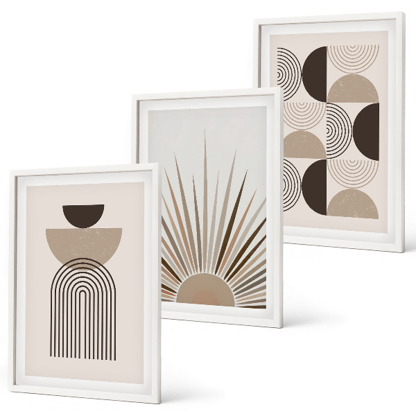 Set di 3 quadri Forme astratte beige marrone