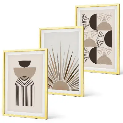Set di 3 quadri con forme astratte beige e marrone