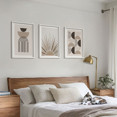 Set di 3 quadri Forme astratte beige marrone