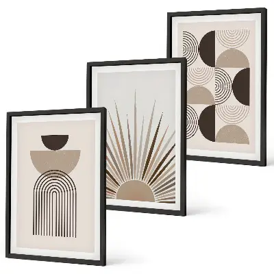 Set di 3 quadri con forme astratte beige e marrone
