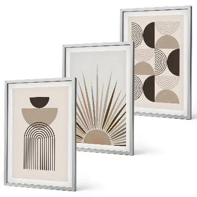 Set di 3 quadri con forme astratte beige e marrone