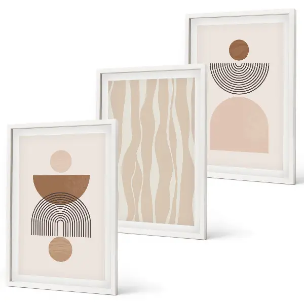 Composizione di quadri forme astratte marrone e beige