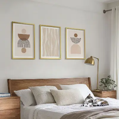 Composizione di quadri forme astratte marrone e beige