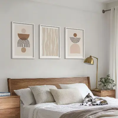 Composizione di quadri forme astratte marrone e beige