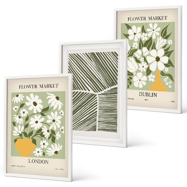 Set di 3 quadri Motivi floreali Londra Dublino