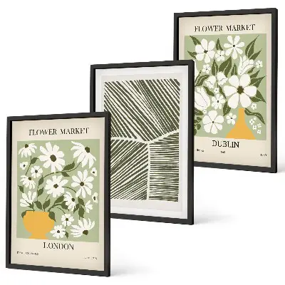 Set di 3 quadri con motivi floreali a tema Londra e Dublino