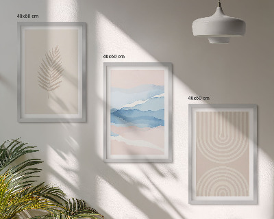 Set di 3 quadri Foglie onde beige blu