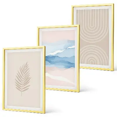 Set di 3 quadri con stampa di foglie color beige e blu