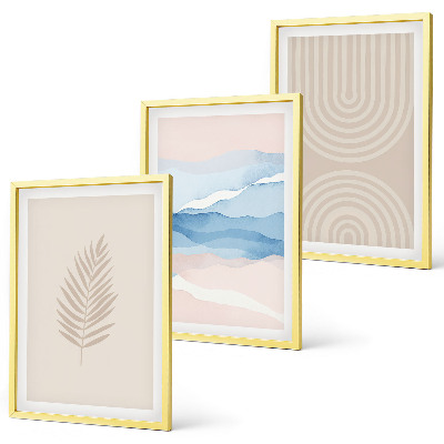 Set di 3 quadri Foglie onde beige blu