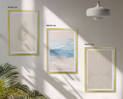 Set di 3 quadri Foglie onde beige blu