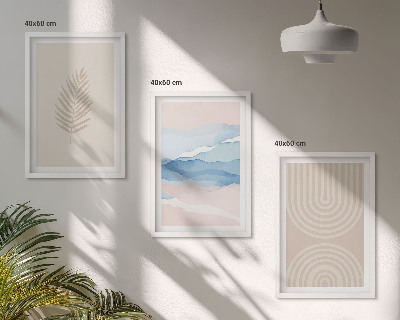 Set di 3 quadri Foglie onde beige blu