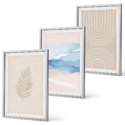 Set di 3 quadri con stampa di foglie color beige e blu
