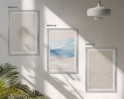 Composizione di quadri onde di sole con linee astratte color pastello