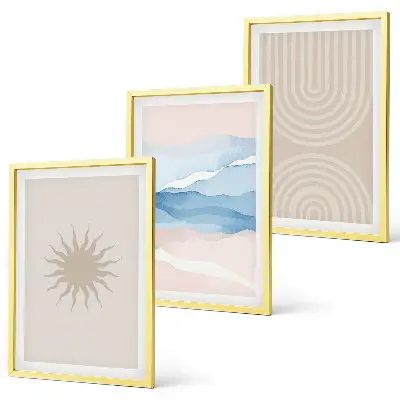 Composizione di quadri onde di sole con linee astratte color pastello