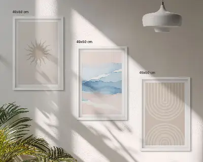 Composizione di quadri onde di sole con linee astratte color pastello