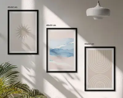 Composizione di quadri onde di sole con linee astratte color pastello