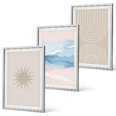 Composizione di quadri onde di sole con linee astratte color pastello