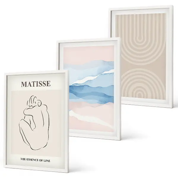 Set di quadri incorniciati con stampa minimalista a onde color pastello