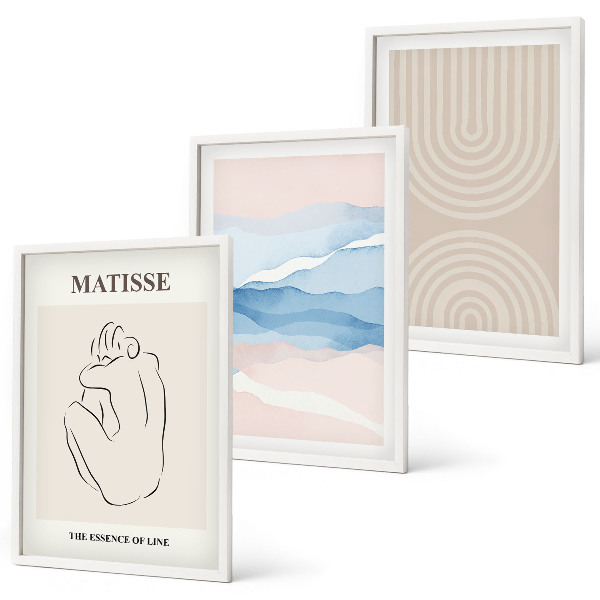 Set di quadri incorniciati Linee onde pastello minimalismo