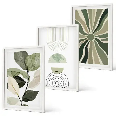 Composizione di quadri con motivi vegetali e forme geometriche