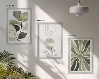 Composizione di quadri con motivi vegetali e forme geometriche