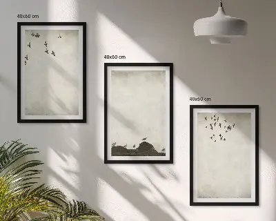 Set di quadri incorniciati motivo minimalista con uccelli in volo
