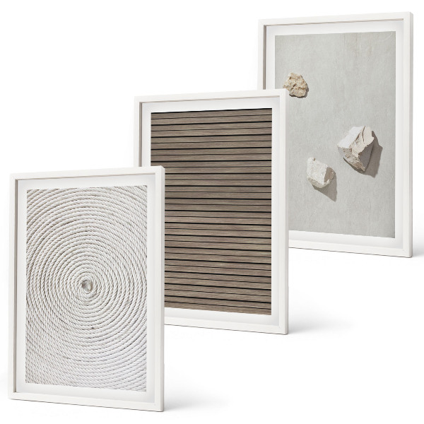 Set di 3 quadri Texture naturali legno pietra