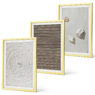 Set di 3 quadri con motivi di texture naturali in legno e pietra