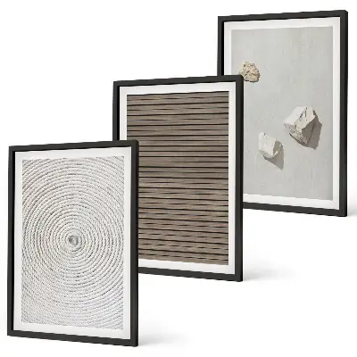 Set di 3 quadri con motivi di texture naturali in legno e pietra