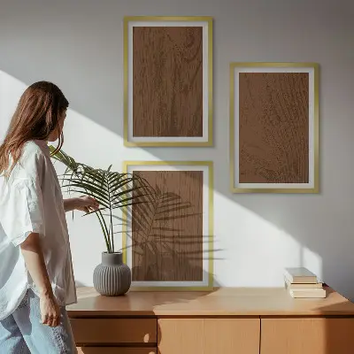 Set di 3 quadri con texture minimalista di corteccia di legno