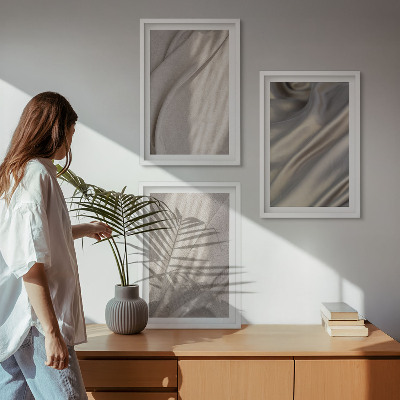 Composizione di quadri Tessuti boho naturali in primo piano