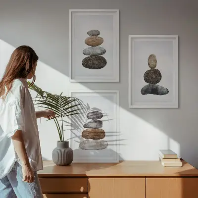 Set di quadri incorniciati con stampa di pietre in stile boho minimalista