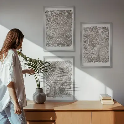 Set di 3 quadri pittura con forme moderne