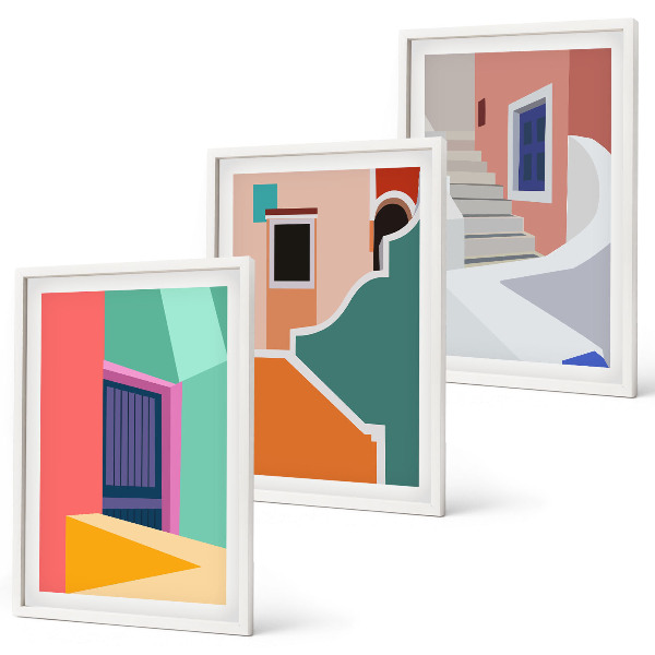 Composizione di quadri Illustrazioni colorate di edifici