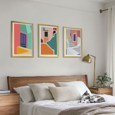 Composizione di quadri Illustrazioni colorate di edifici