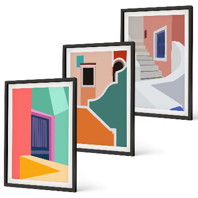 Composizione di quadri Illustrazioni colorate di edifici