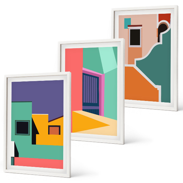 Set di quadri incorniciati Illustrazioni colorate della città