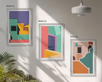 Set di quadri incorniciati con illustrazioni colorate della città