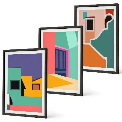 Set di quadri incorniciati con illustrazioni colorate della città