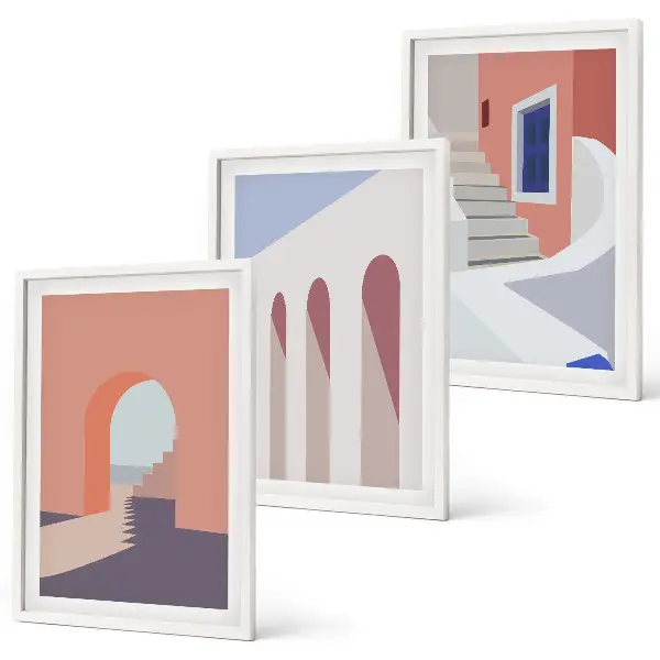 Set di quadri incorniciati con illustrazioni architettoniche minimaliste