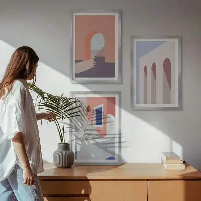 Set di quadri incorniciati con illustrazioni architettoniche minimaliste